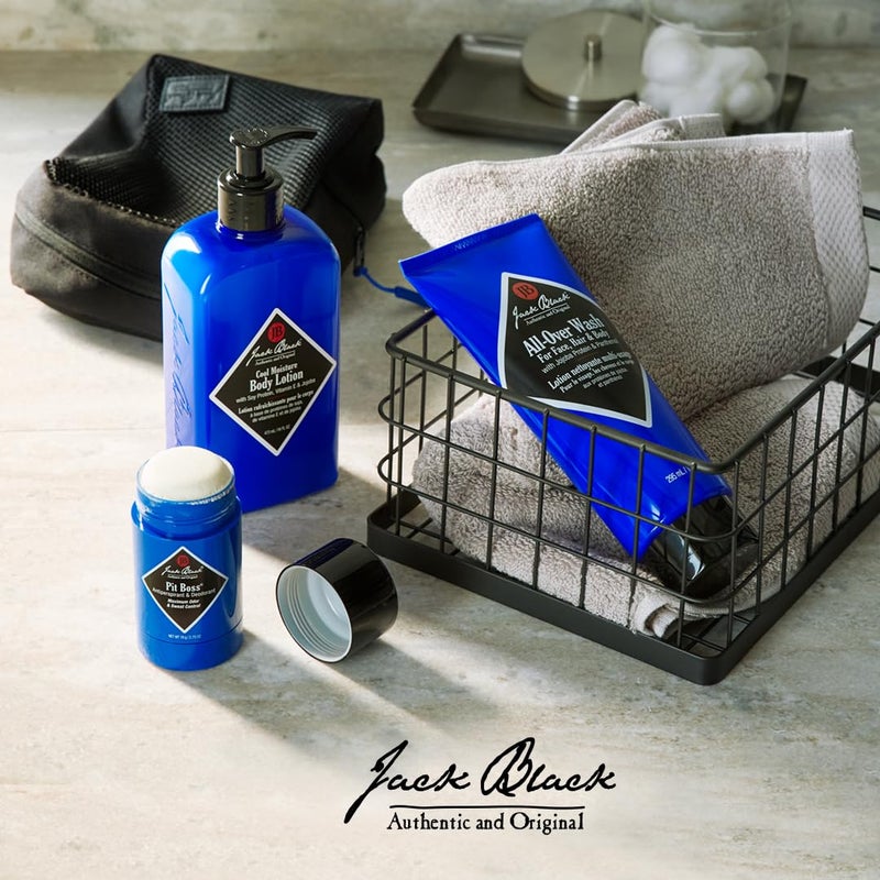 Jack Black All-Over Clean & Cool Body Basics Body Collection Set for Men â€“ Multi-Purpose Mens Body Wash, Pit Boss Men's Deodorant, Body Lotion, Grooming Kit - Image 4