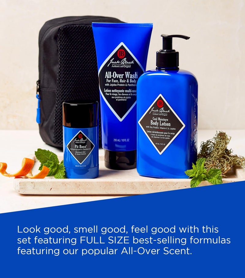 Jack Black All-Over Clean & Cool Body Basics Body Collection Set for Men â€“ Multi-Purpose Mens Body Wash, Pit Boss Men's Deodorant, Body Lotion, Grooming Kit - Image 2