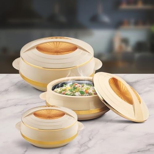 Asian Olympic Inner Steel Casserole (1200, 1600 & 2500 ml) Gift Set of 3|PU Insulated| BPA Free | Odour Proof| Ideal for Chapatti | Roti | Serving Casserole - Image 5