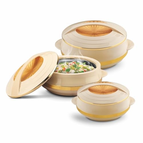 Asian Olympic Inner Steel Casserole (1200, 1600 & 2500 ml) Gift Set of 3|PU Insulated| BPA Free | Odour Proof| Ideal for Chapatti | Roti | Serving Casserole - Image 2