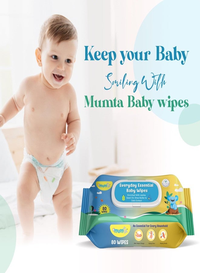 MUMta Cleansing Baby Wipes, Enriched with Aloe Vera, Jojoba seed oil, Shea Butter & Vitamin E - 80 Counts/Pack| Essential Wet Wipes with Lid, Alcohol and Paraben free wipes for Babies/Kids (Pack of 8) - Image 2