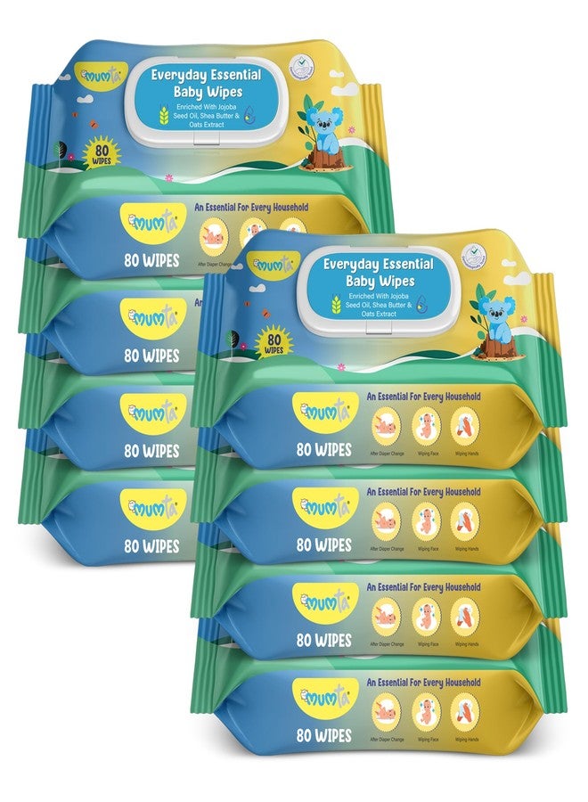 MUMta Cleansing Baby Wipes, Enriched with Aloe Vera, Jojoba seed oil, Shea Butter & Vitamin E - 80 Counts/Pack| Essential Wet Wipes with Lid, Alcohol and Paraben free wipes for Babies/Kids (Pack of 8) - Image 1