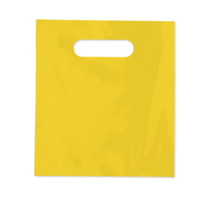 Plastic Merchandise Bag with Die Cut Handle, 7-3/4" x 9" Size, 2 Mil Bag, 100 Pack, Yellow