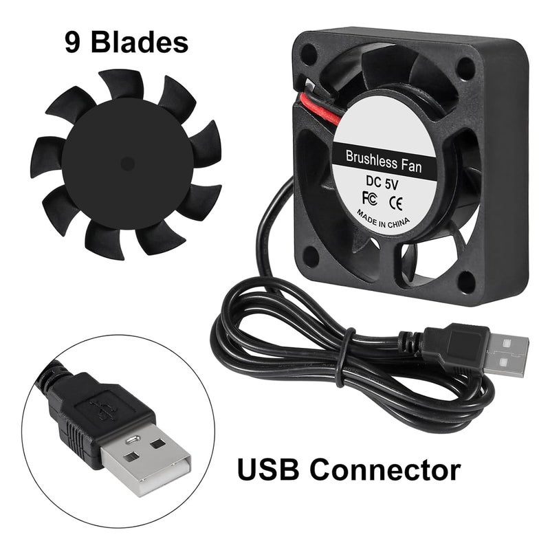 شوتاو 2 قطع مروحة 40 مم 1.57 بوصة USB تبريد بدون فرشاة تيار مستمر 5 فولت 40 مم × 10 مم مروحة تبريد سرعة 4200 دورة في الدقيقة مروحة لتهوية تبريد DIY - Image 3