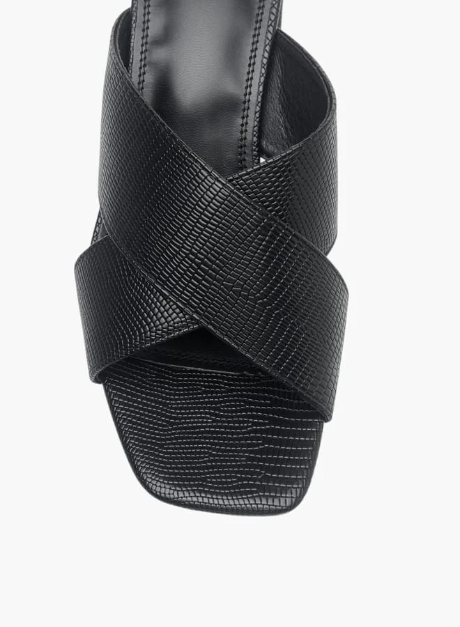 Celeste Womens Textured Cross-Strap Slip-On Sandals With Block Heels