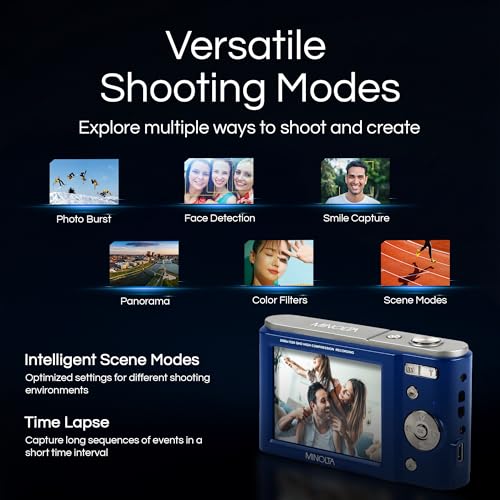 Minolta MND20 44MP Digital Camera – 2.7K Ultra HD Video, 16X Digital Zoom, Anti-Shake Stabilization, Time Lapse, Face Detection, 2.9-inch LCD Display – Lightweight Compact Camera (Blue) - Image 4