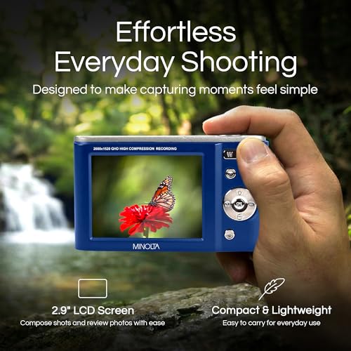 Minolta MND20 44MP Digital Camera – 2.7K Ultra HD Video, 16X Digital Zoom, Anti-Shake Stabilization, Time Lapse, Face Detection, 2.9-inch LCD Display – Lightweight Compact Camera (Blue) - Image 3