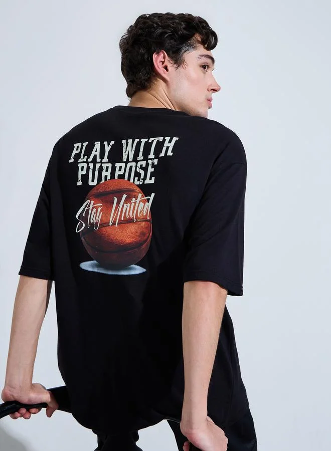 Styli Black Graphic Print Oversized T-Shirt