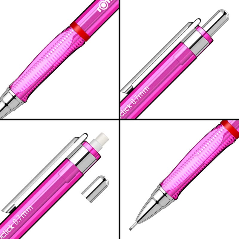 Rotring Rotring Visuclick Pink Mechanical Pencil 0.7mm for Drawing, Writing & Sketching, Transparent ABS Plastic Body, 12 HB Polymer Leads  - Image 3
