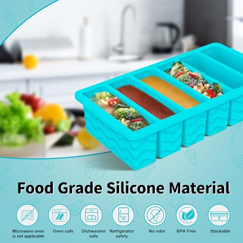 Doasuwish 4-Pack Silicone Freezer Trays with Lid,2*【2 Large 2-Cup(500ml)&6 Small 1/2-Cup(125ml)】Soup Freezer Container Molds,Ice Cube Tray For Meal Prep&Freezing Soup,Stews,Sauces,Oven&Dishwasher-Safe - Image 2