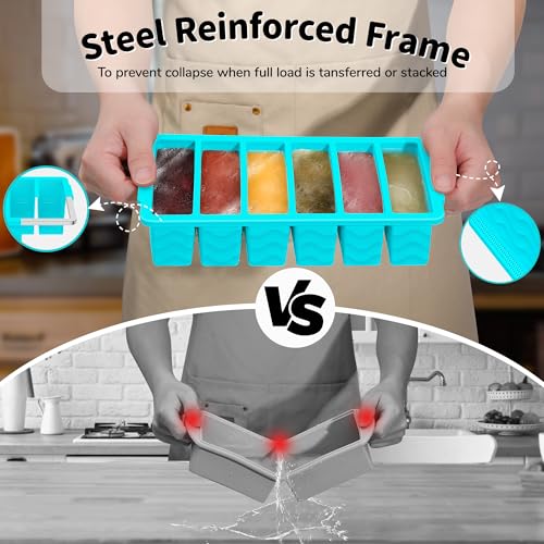 Doasuwish 4-Pack Silicone Freezer Trays with Lid,2*【2 Large 2-Cup(500ml)&6 Small 1/2-Cup(125ml)】Soup Freezer Container Molds,Ice Cube Tray For Meal Prep&Freezing Soup,Stews,Sauces,Oven&Dishwasher-Safe - Image 3