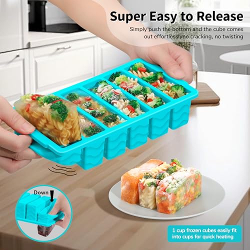 Doasuwish 4-Pack Silicone Freezer Trays with Lid,2*【2 Large 2-Cup(500ml)&6 Small 1/2-Cup(125ml)】Soup Freezer Container Molds,Ice Cube Tray For Meal Prep&Freezing Soup,Stews,Sauces,Oven&Dishwasher-Safe - Image 4