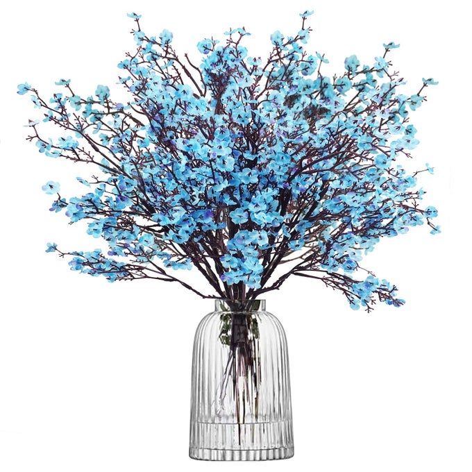 6 PCS ARTIFICIAL BABY BREATH FLOWERS FAKE GYPSOPHILA BOUQUETS FAUX SILK FLOWER REAL TOUCH FLOWERS FOR WEDDING FARMHOUSE DECOR DIY HOME PARTY OFFICE KITCHEN HOTEL BATHROOM GARDEN BLUE
