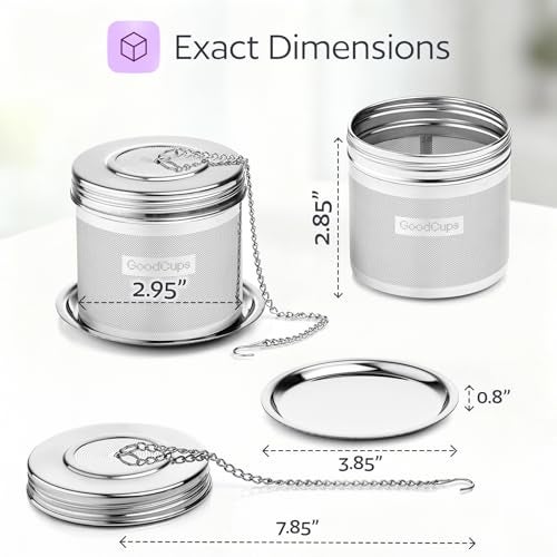 GoodCups Stainless Steel Tea Infuser for Loose Leaf Tea, Large (2.95” Diameter x 2.85” Height) – Extra Fine Mesh Strainer with Chain Hook & Lid, Reusable Tea Steeper for Mugs, Cups & Teapots - Image 2