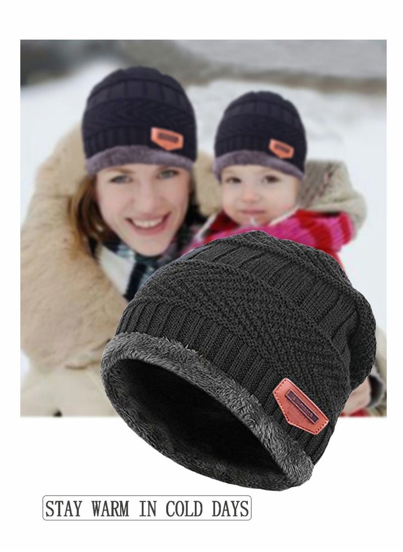 Generic Kids Beanie Hat Scarf Set, 2 Pcs Knit Winter Warm Set for Toddler Boys Girls for 1-6 Years Old Kids Winter Beanie Hat Scarf Set with Knit Thick Warm Fleece Lined Black  - Image 4