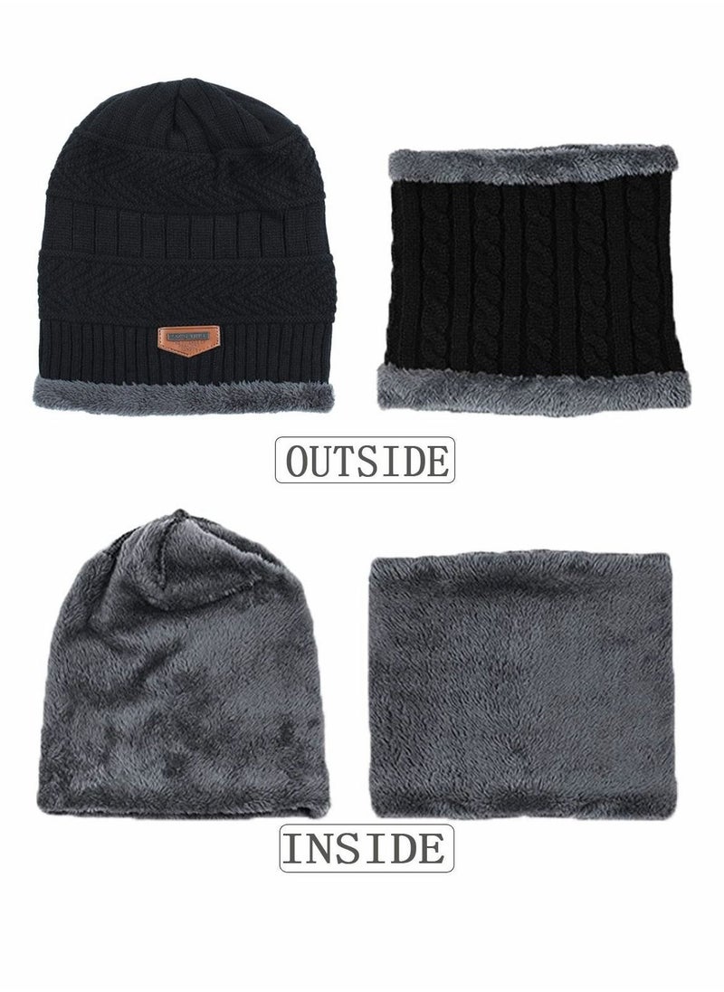 Generic Kids Beanie Hat Scarf Set, 2 Pcs Knit Winter Warm Set for Toddler Boys Girls for 1-6 Years Old Kids Winter Beanie Hat Scarf Set with Knit Thick Warm Fleece Lined Black  - Image 2