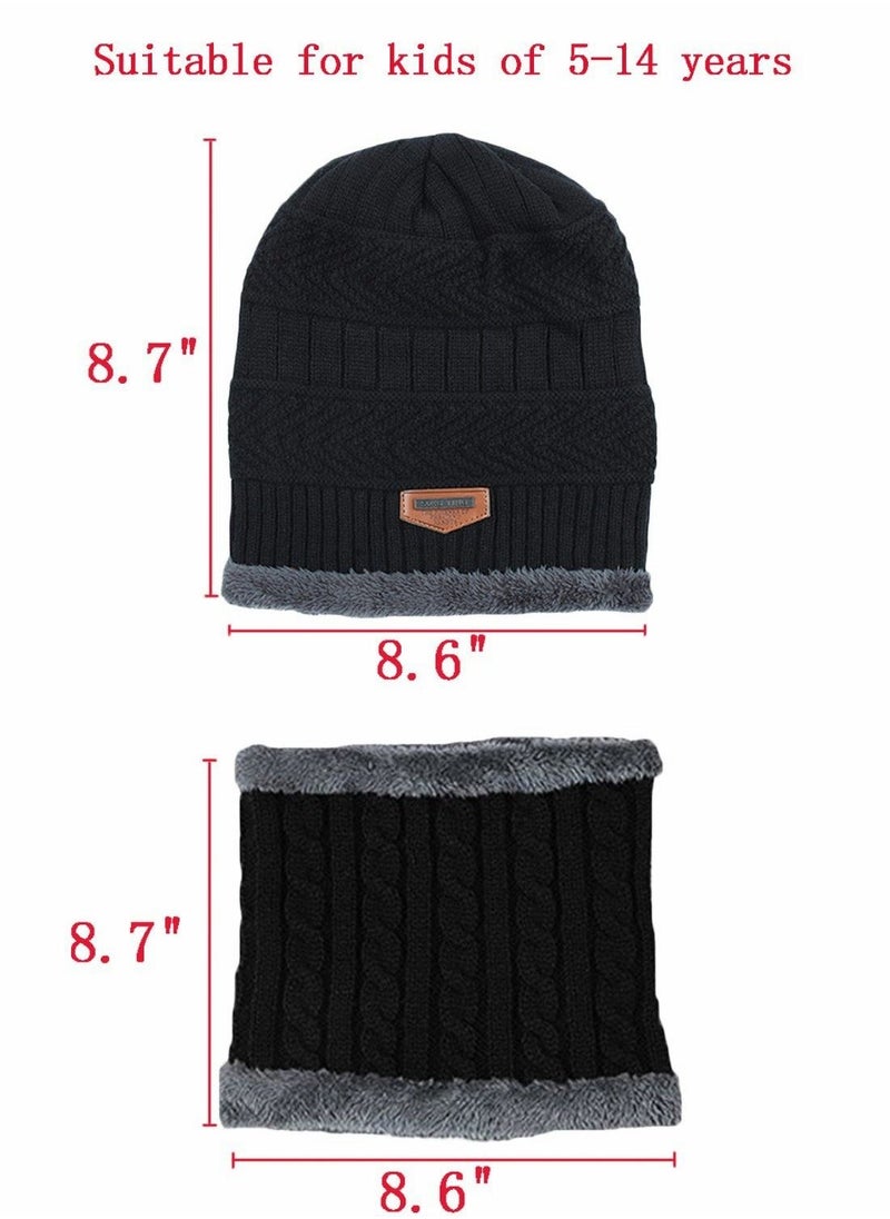 Generic Kids Beanie Hat Scarf Set, 2 Pcs Knit Winter Warm Set for Toddler Boys Girls for 1-6 Years Old Kids Winter Beanie Hat Scarf Set with Knit Thick Warm Fleece Lined Black  - Image 5