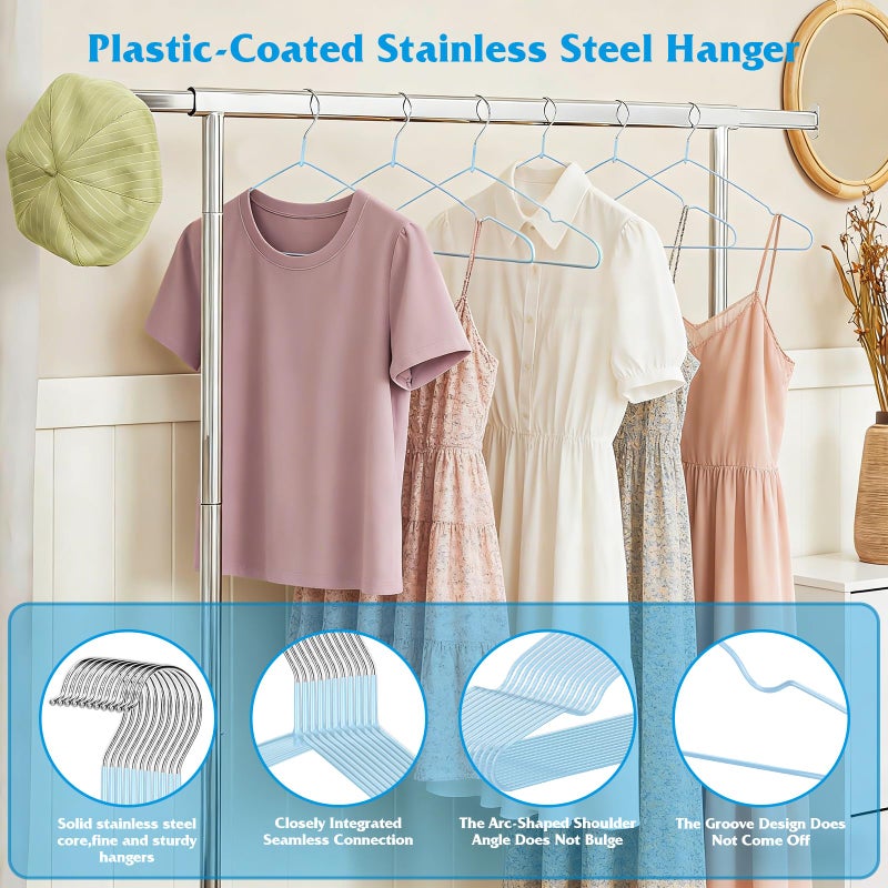 RA RUNNING ALIEN 150 Pack Clothes Hangers,Non Slip Blue Plastic Coated Metal Coat Hanger for Closet,Sturdy Thin Hangers Bulk Space Saving Hangers for Pants,Skirt,Shirt,Dress,Tie - Image 4