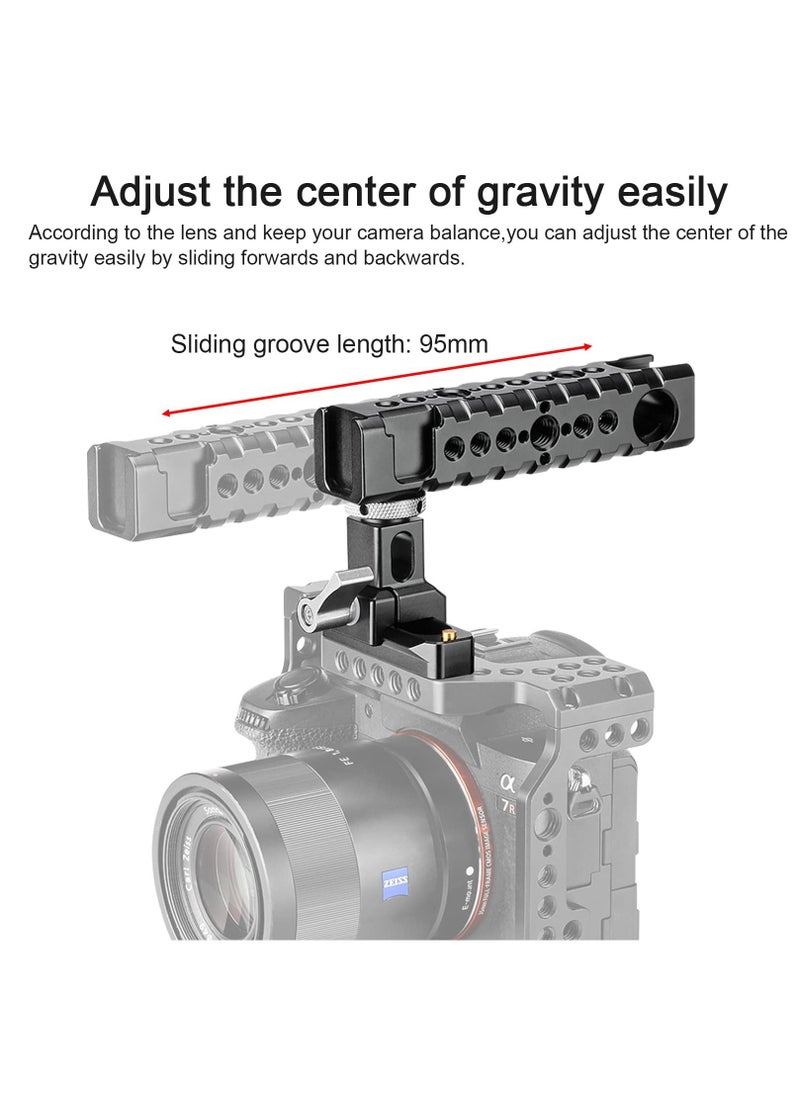 Y&D Camera Cage Top Handle Grip Quick Release NATO Rail with Cold Shoe Arri Locating Hole 15mm Rod Clamp Safety for Video Rig Camcorder Light Microphones  - Image 4