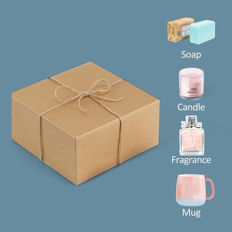 ValBox Premium Gift Boxes 10 Pack 8 x 8 x 4 Brown Paper Gift Boxes with 20 Meters Hemp Rope for Christmas Gifts, Bridesmaid Proposal Boxes, Easy Assemble Boxes - Image 3