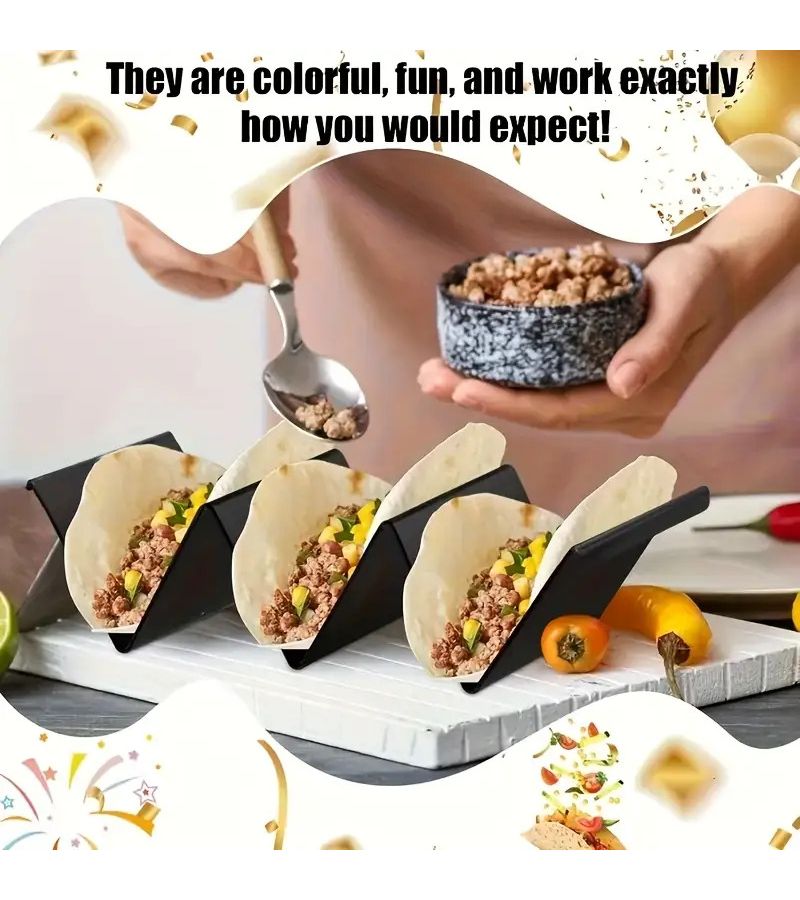 4 Black Taco Holders Sturdy PP Material For Hard Or Soft Shell Tacos Ideal Restaurants Home Use Holidays - Image 5