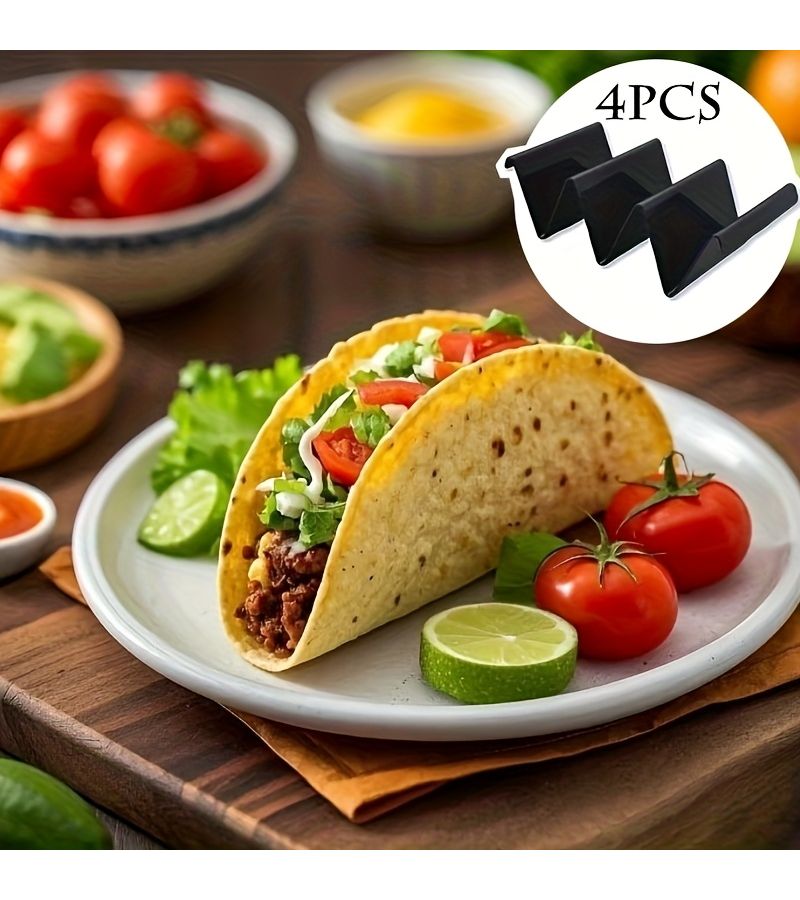 4 Black Taco Holders Sturdy PP Material For Hard Or Soft Shell Tacos Ideal Restaurants Home Use Holidays - Image 3