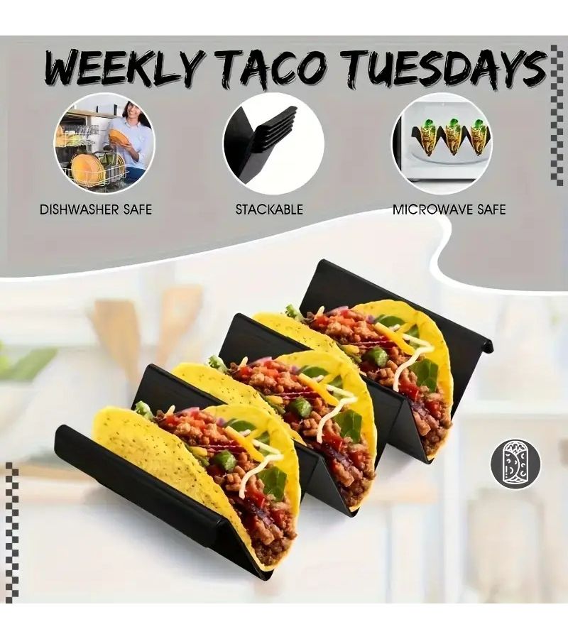 4 Black Taco Holders Sturdy PP Material For Hard Or Soft Shell Tacos Ideal Restaurants Home Use Holidays - Image 2