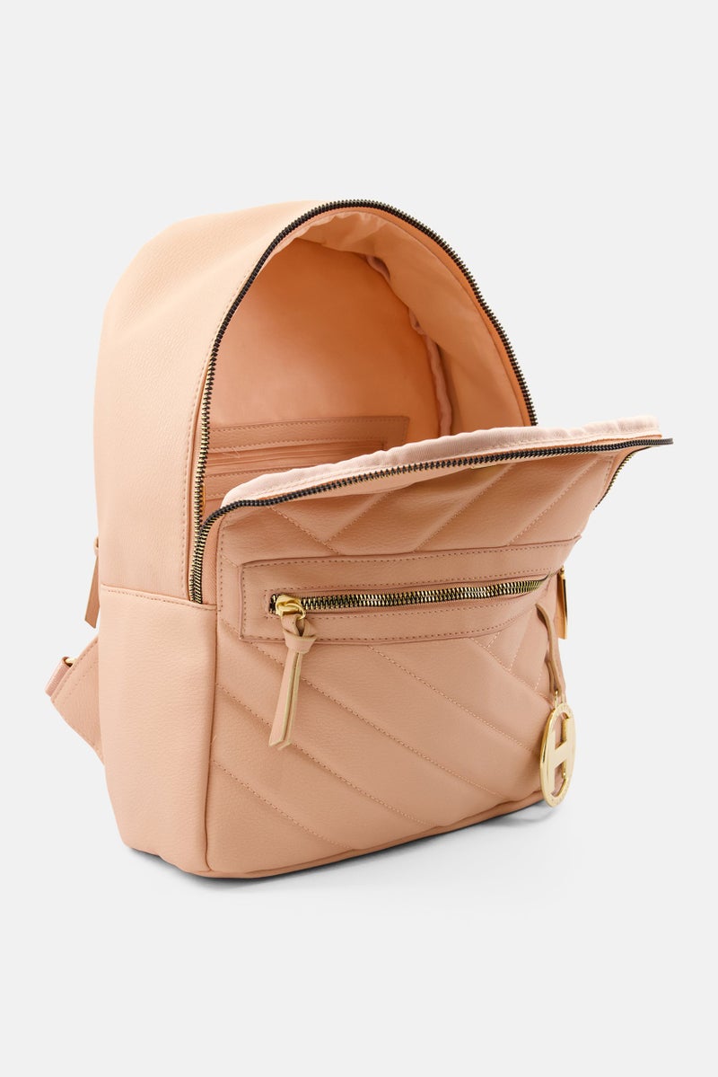 HALSTON Women Quilted Backpack 27 L x  11W x 32 H cm, Peach  - Image 3