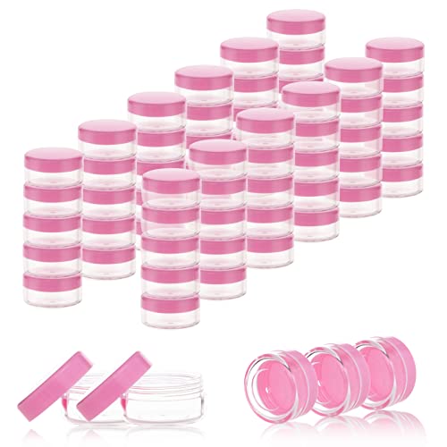 ZEJIA 10 Gram Sample Containers 100 Count Cosmetic Containers with Lids Refillable Empty Sample Jars Small Plastic Containers with Lids Pink