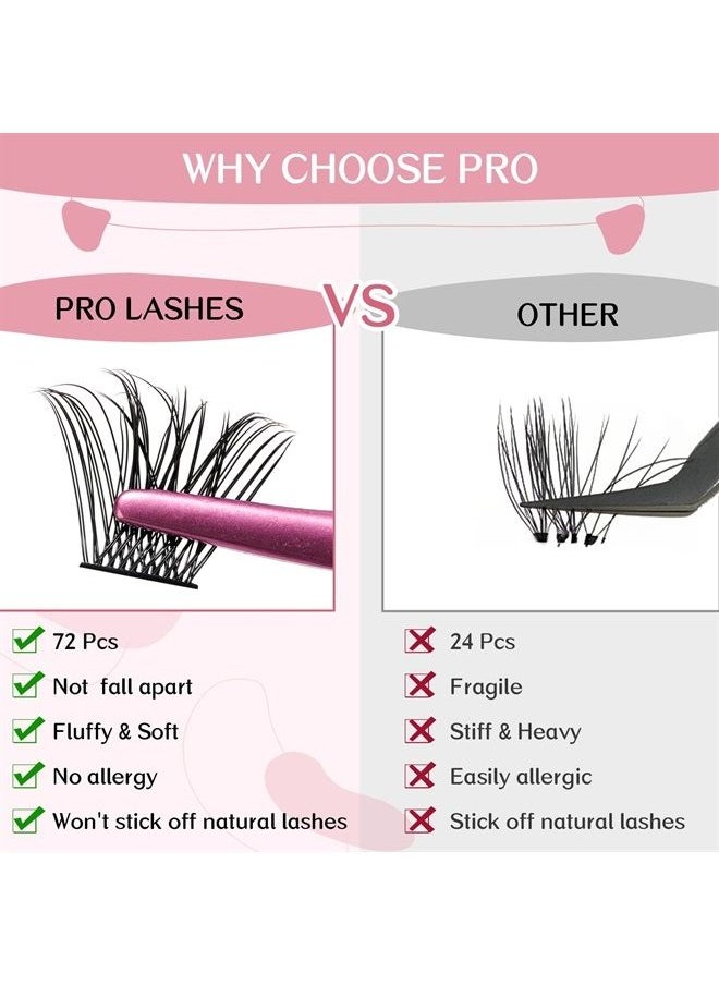 PRO LASHBEAUTY Lash Clusters, 72 Pcs Individual Cluster Lashes DIY Lash Extension 8-16mm Eyelash Clusters Volume Wispy Lashes Super Thin Band Reusable Soft & Comfortable (Volume, D-8-16mix)  - Image 4