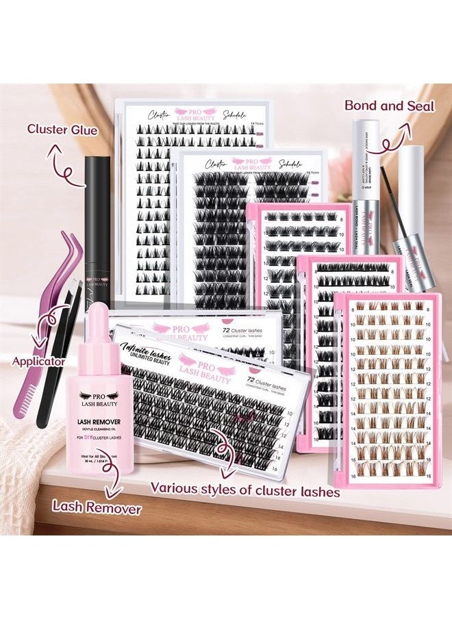 PRO LASHBEAUTY - Lash Clusters, 72 Pcs Individual Cluster Lashes DIY Lash Extension 8-16mm Eyelash Clusters Volume Wispy Lashes Super Thin Band Reusable Soft & Comfortable (Volume, D-8-16mix) - Image 1