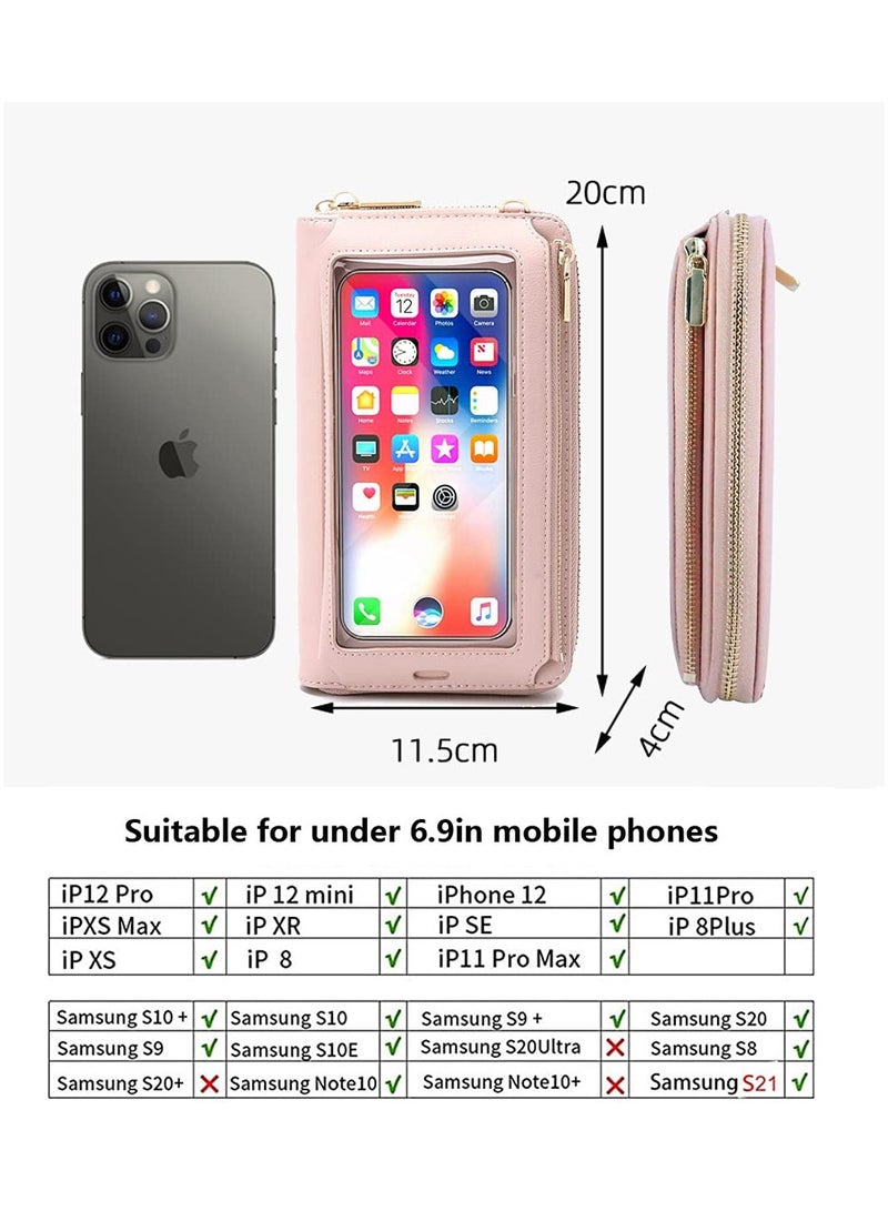 SOLARAE Touchscreen Phone Purse Crossbody for Women Small Crossbody Cell Phone Purse for Women with Shoulder Strap Wristband Waterproof Crossbody Phone Wallet Case with Clear Window Pink - Image 2