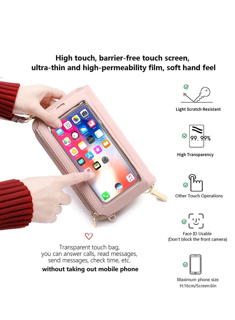 SOLARAE Touchscreen Phone Purse Crossbody for Women Small Crossbody Cell Phone Purse for Women with Shoulder Strap Wristband Waterproof Crossbody Phone Wallet Case with Clear Window Pink - Image 3