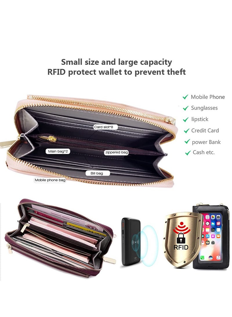 SOLARAE Touchscreen Phone Purse Crossbody for Women Small Crossbody Cell Phone Purse for Women with Shoulder Strap Wristband Waterproof Crossbody Phone Wallet Case with Clear Window Pink - Image 4