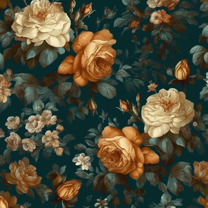 Fvlow Glowing Floral Peel and Stick Wallpaper Vintage Dark Green 17.4" x 118" Vinyl Wrap Worktop Covering Self Adhesive Removable Flowers Contact Paper for Cabinets Drawers Home Decor - Image 1