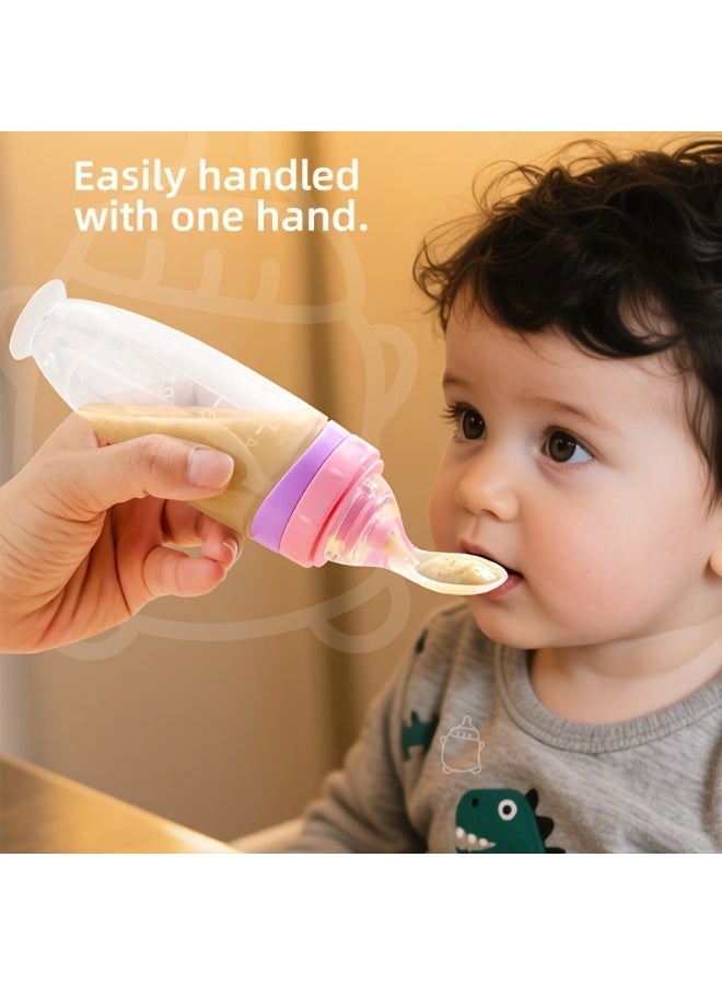 insular Baby Food Dispenser Squeeze Spoon, 120ml Silicone Feeding Bottle with Suction Cup Base & Dust Cover, 2mm Single Hole for Controlled Flow, Anti-Spill Weaning Spoon for 0m+ Babies (Transparent Pink) - Image 3