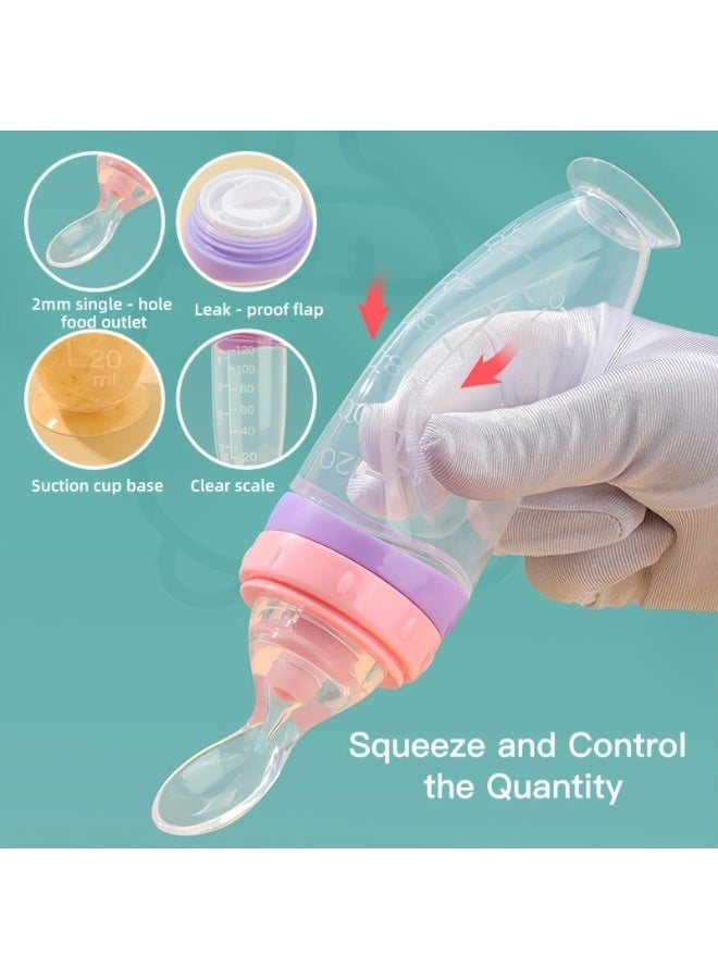 insular Baby Food Dispenser Squeeze Spoon, 120ml Silicone Feeding Bottle with Suction Cup Base & Dust Cover, 2mm Single Hole for Controlled Flow, Anti-Spill Weaning Spoon for 0m+ Babies (Transparent Pink) - Image 5