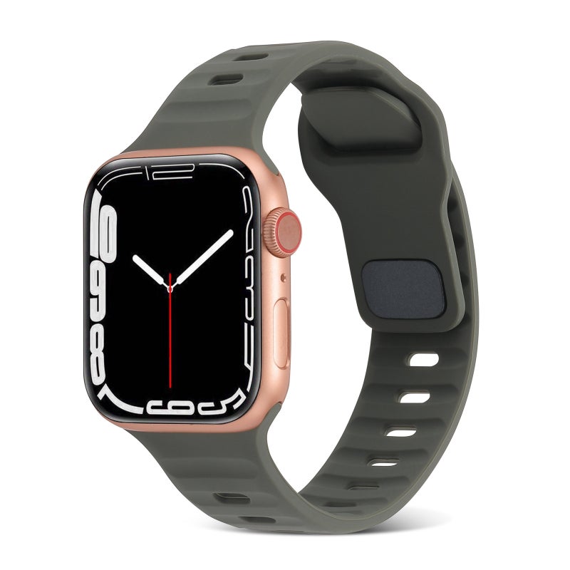 CHOiCE For Watch Series 8 41mm Square Buckle Stripes Silicone Watch Band(Dark Green) - Image 1