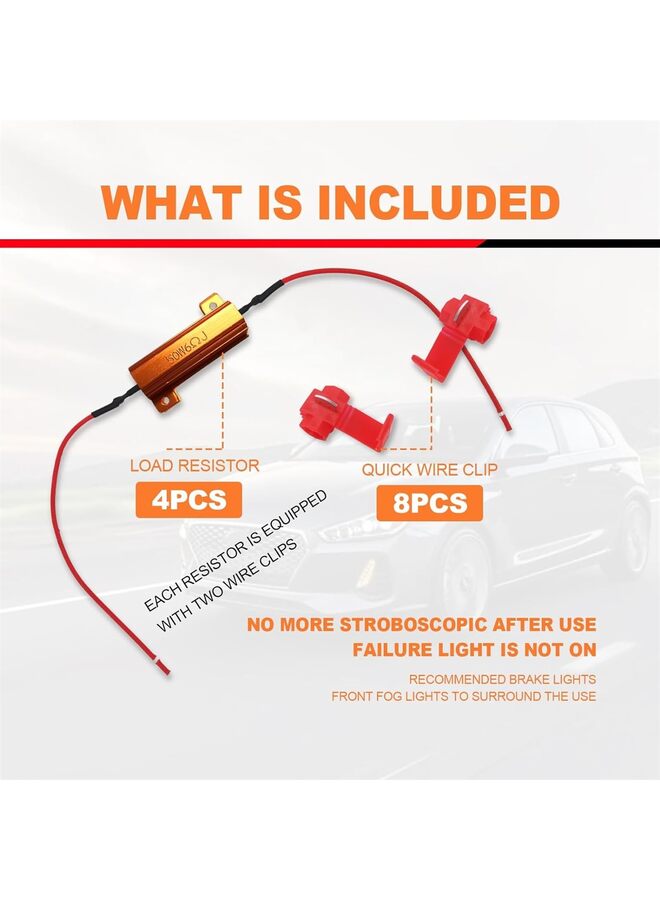 4PCS Load Resistors 50W 6ohm, Fix LED Bulb Fast Hyper Flash, Turn Signal Blink Error Code, LED Turn Signal Resistor Flasher Adaptor Flash Fix for LED Turn Signal Lights - Image 4