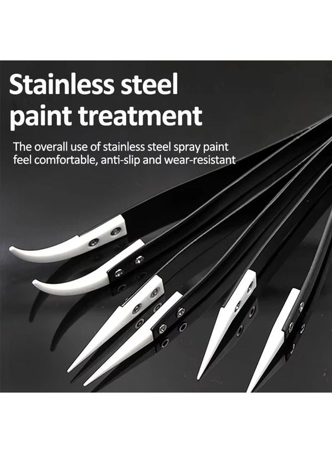 Anti Static Tweezers 3 Pack Black Handle Ceramic Stainless Steel Straight Curved Tips - Image 3