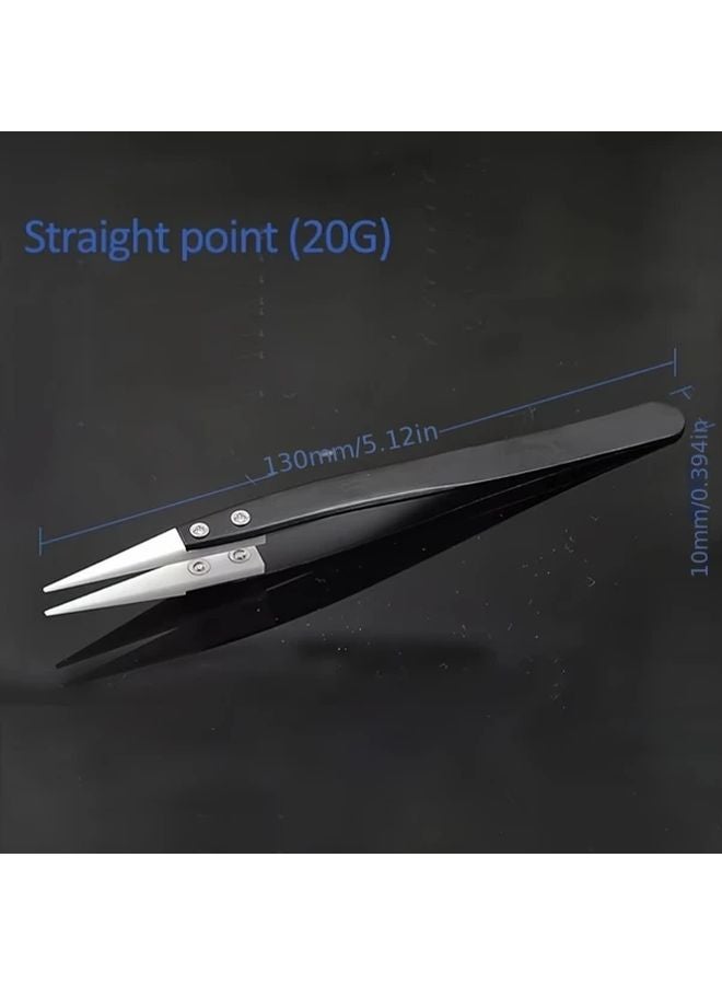 Anti Static Tweezers 3 Pack Black Handle Ceramic Stainless Steel Straight Curved Tips - Image 5