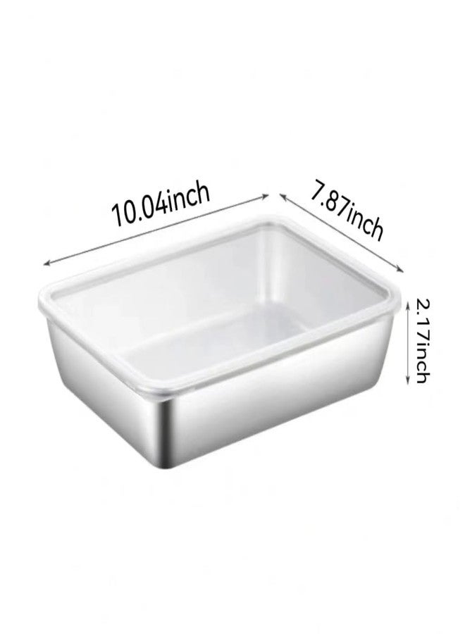 Birzar 2000ML Stainless Steel Food Storage Container with Transparent Lid | Airtight Leakproof Tray for Kitchen, Microwave, Freezer, Dishwasher Safe (Silver, Rectangle) (4) - Image 2