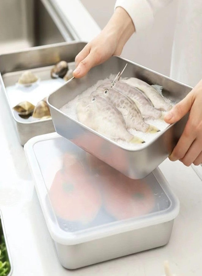 Birzar 2000ML Stainless Steel Food Storage Container with Transparent Lid | Airtight Leakproof Tray for Kitchen, Microwave, Freezer, Dishwasher Safe (Silver, Rectangle) (4) - Image 3