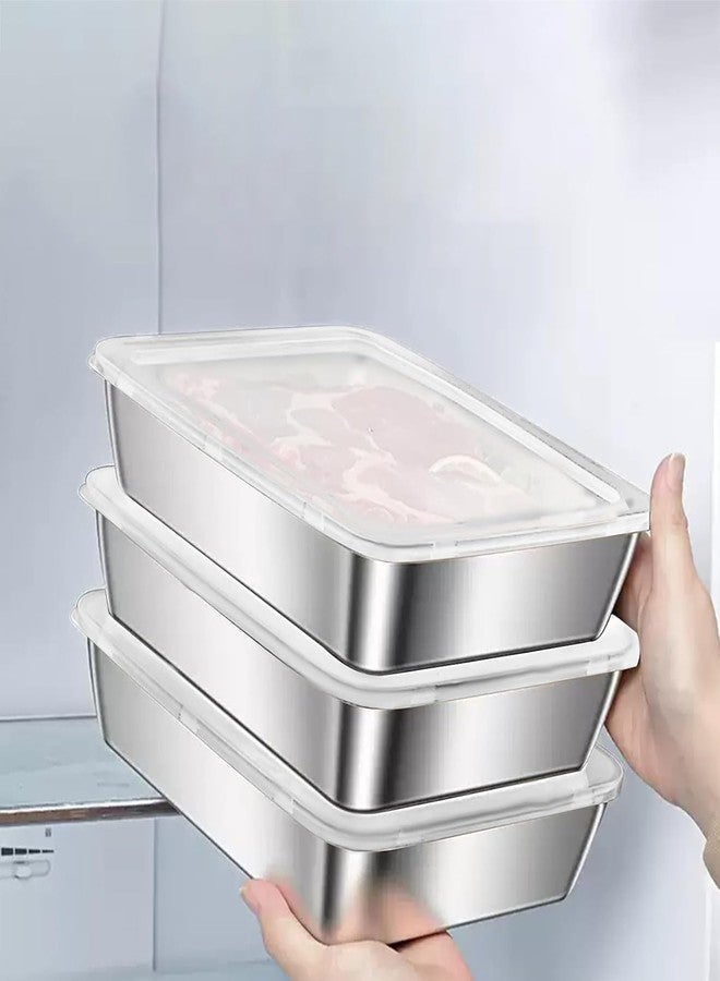 Birzar 2000ML Stainless Steel Food Storage Container with Transparent Lid | Airtight Leakproof Tray for Kitchen, Microwave, Freezer, Dishwasher Safe (Silver, Rectangle) (4) - Image 4