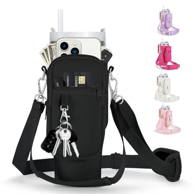 linmaya Water Bottle Carrier Bag with Phone Pocket for Stanley Cup 40/30oz,Insulated Neoprene Water Bottle Holder Cross-boday Bag with Adjustable Shoulder & Handheld Strap Stanley Cup Accessories - Image 4