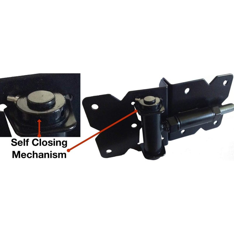 Jake Sales Black Stainless Steel Self Closing Vinyl Gate Hinges - PVC Fencing Gate Hinges w/Mount Hardware (Pair) - Image 2