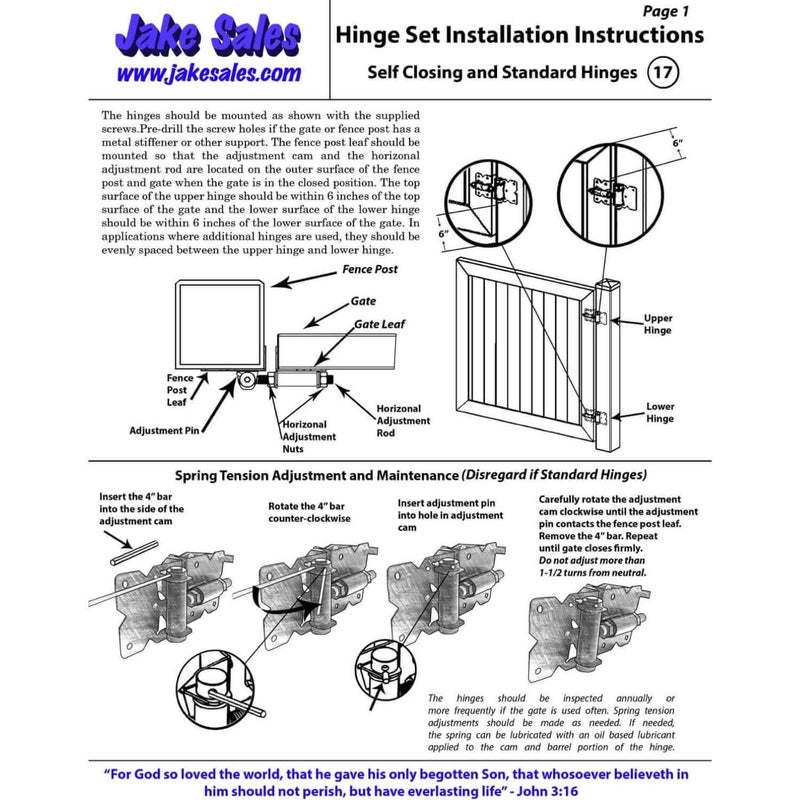 Jake Sales Black Stainless Steel Self Closing Vinyl Gate Hinges - PVC Fencing Gate Hinges w/Mount Hardware (Pair) - Image 3