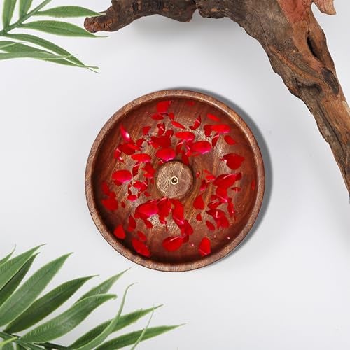 Pure Source India Wooden Round Incense Stick Holder |Agarbatti Stand| Incense Burner, Incense Ash Catcher for Temple, Home & Office (3.7 INCH) (1 PCS) - Image 4