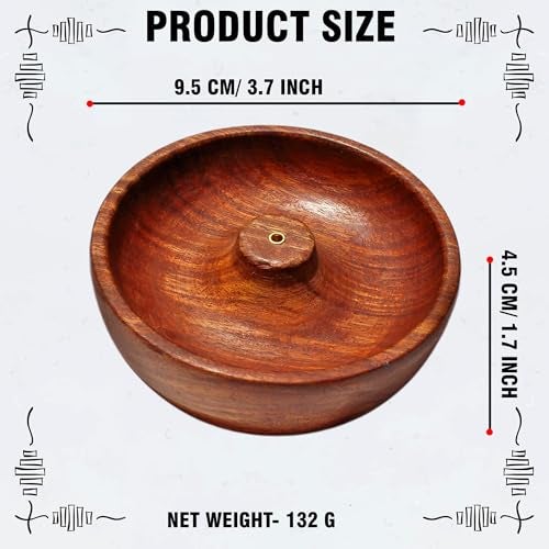 Pure Source India Wooden Round Incense Stick Holder |Agarbatti Stand| Incense Burner, Incense Ash Catcher for Temple, Home & Office (3.7 INCH) (1 PCS) - Image 3