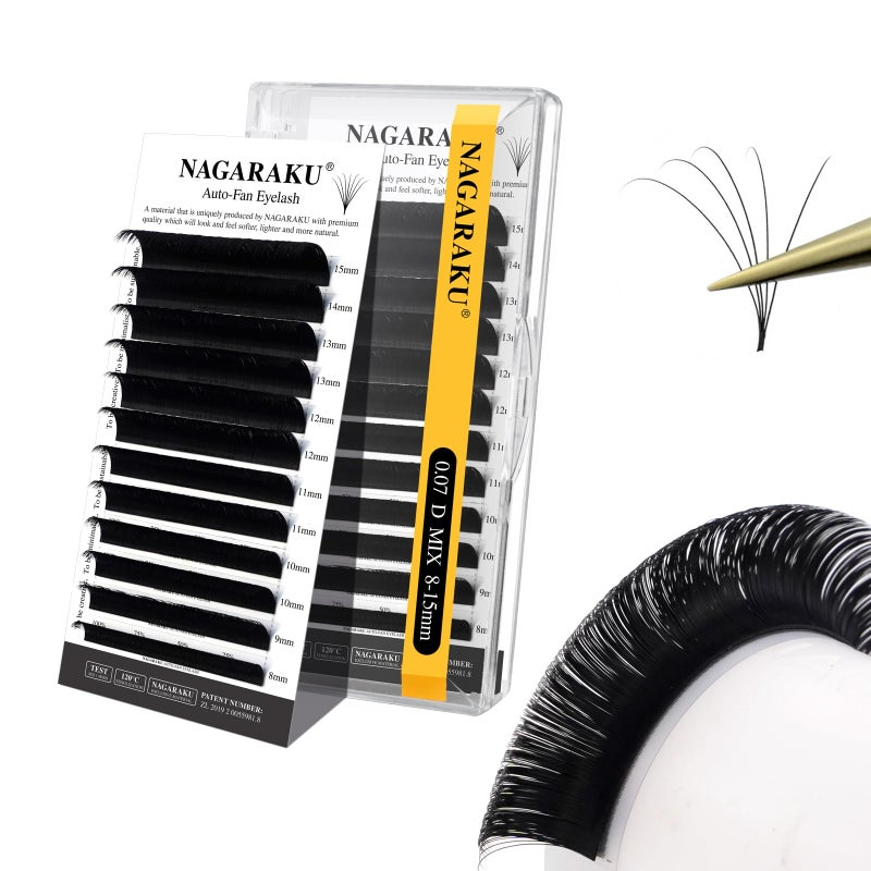 NAGARAKU Easy Fan Eyelash Extensions Volume Lash 0.07 D curl 8-15mm Mix Tray Rapid Blooming Faux Mink Cluster For Beginners Soft Professional Lash Supplies - Image 1